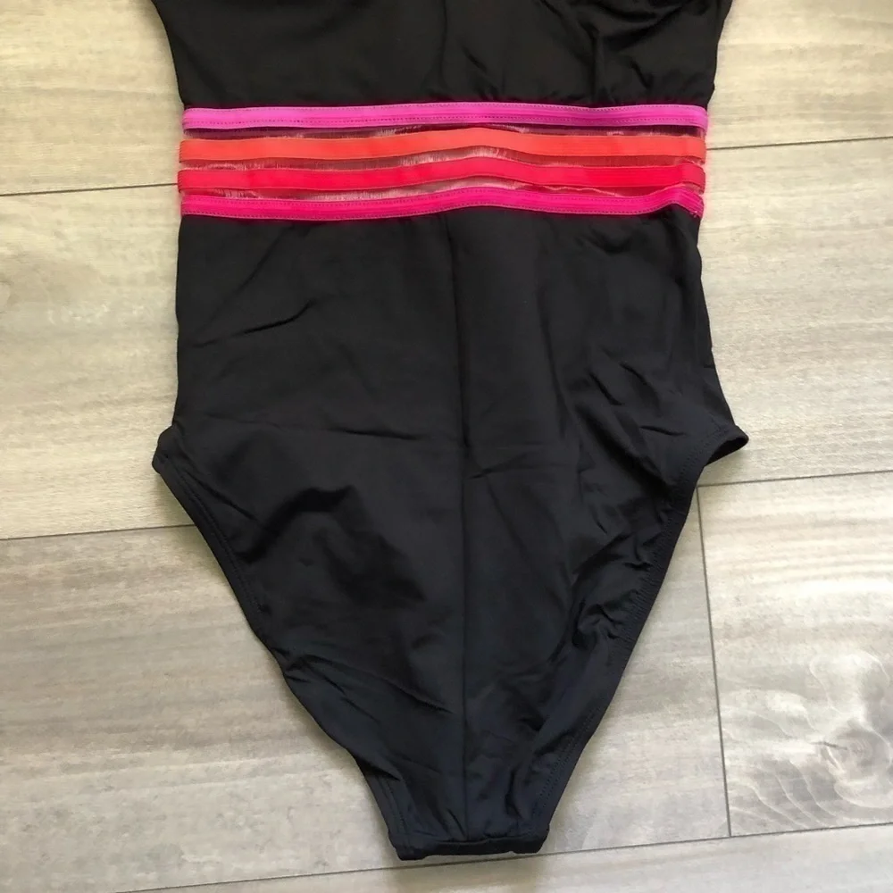 New Kenneth Cole High Neck Cross Front Banded One Piece Swimsuit S